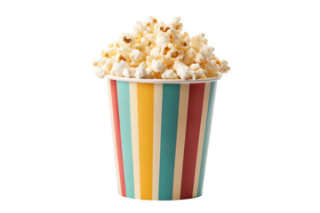 Popcorn in striped bucket isolated on transparent background PNG
