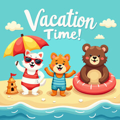 “Hello Summer Illustration with Watermelon, Flip Flops, Straw Hat, and Citrus Fruits – Fun Tropical Design”

