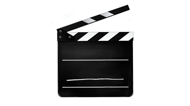 Cinema clapper board making clap sound. Filming movie or video clapboard vector illustration. Black chalkboard with text on white background. Filmmaking and cinematography