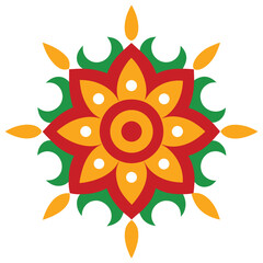 Bright yellow and orange vector illustration of a hot summer sun with a flower, an abstract icon representing sunlight and sunshine