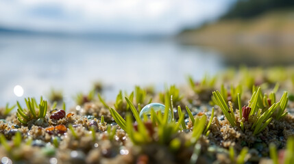 Upclose look at tiny nanosensors detecting levels of toxins in lake water providing vital information for preventing outbreaks of waterborne illnesses. .
