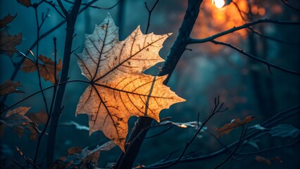 Autumn Leaf with Sunset Light