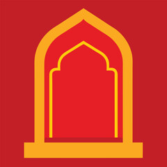 Vector art shows an abstract design with a window element on a red wall of a building