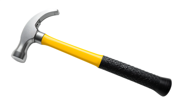 Claw hammer with fiberglass handle, a durable tool for carpentry and home improvement projects.