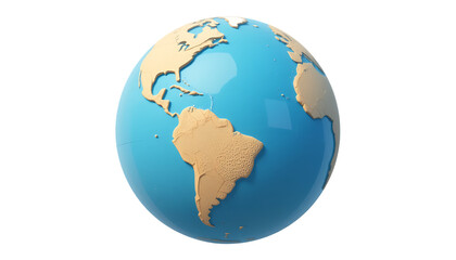 Fototapeta premium Stylized 3D Earth Globe with Detailed Continents and Blue Oceans on Isolated White Background