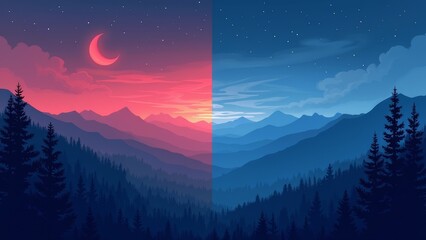 Day night alternation mountain landscape