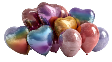 A cluster of metallic balloons in rainbow hues, celebrating joy and festivities, isolated on white --ar 16:9 --v 7.0 --s 750