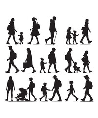 Naklejka premium Happy family Illustrations Silhouette set. Silhouettes on isolated background.