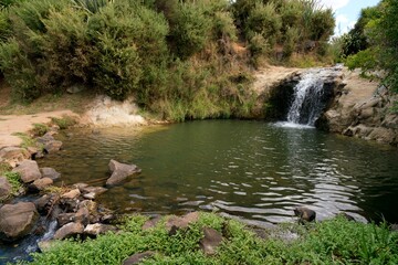 Pokeno Waterfall cascading in summer, North Island New Zealand
