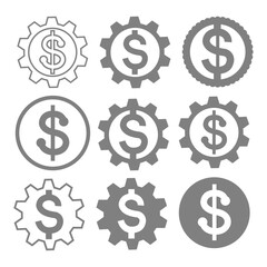 Obraz premium Dollar symbol set, Dollar with gear icon set vector