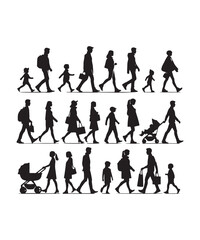 Fototapeta premium Happy family Illustrations Silhouette set. Silhouettes on isolated background.