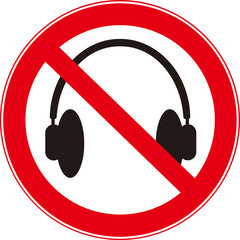 prohibition sign that means : no headphones