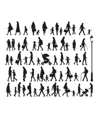 Happy family Illustrations Silhouette set. Silhouettes on isolated background.