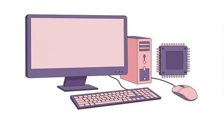 Modern Desktop Computer Setup with CPU Chip