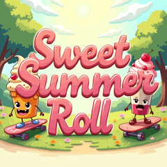 “Hello Summer Illustration with Watermelon, Flip Flops, Straw Hat, and Citrus Fruits – Fun Tropical Design”

