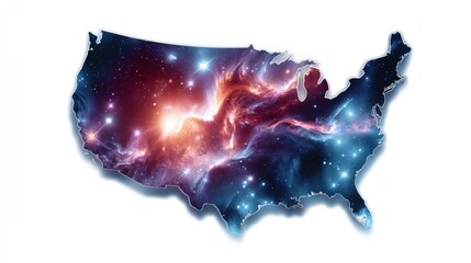United States Map with Vibrant Nebula Galaxy