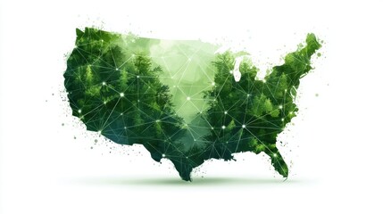 Watercolor United States Map with Green Forest Overlay