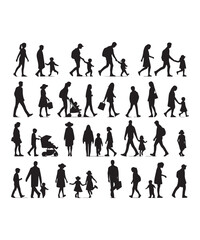 Happy family Illustrations Silhouette set. Silhouettes on isolated background.