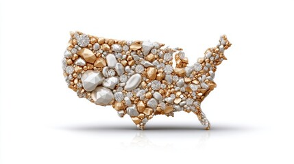 United States Map Composed of Gold and Silver Stones
