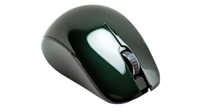 Dark Green Wireless Computer Mouse, Angled View, Isolated, cut out transparent