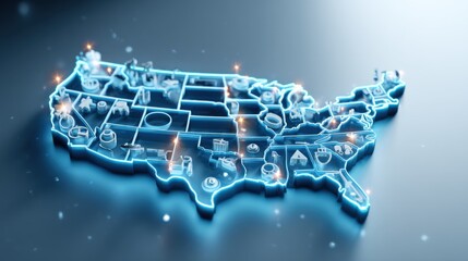 Glowing Neon Map of the United States