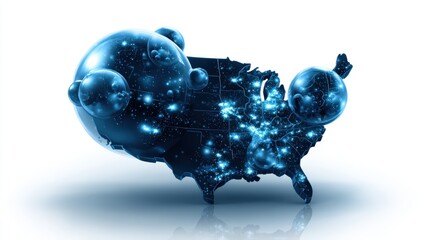 Abstract Glowing Blue Map of the United States with Data Connections