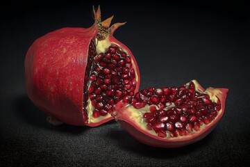 Pomegranate still life on dark background