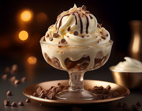 Eisbecher &bdquo;Stracciatella Traum&ldquo; mit Stracciatella-Eis, Schokosplittern und wei&szlig;er Schokosauce
