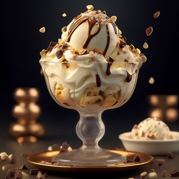 Eisbecher &bdquo;Stracciatella Traum&ldquo; mit Stracciatella-Eis, Schokosplittern und wei&szlig;er Schokosauce