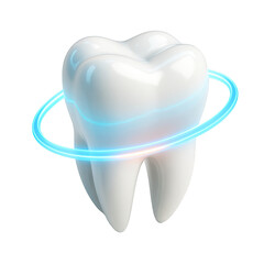 Healthy Tooth: A pristine, gleaming molar is encased in a gentle, illuminating aura, symbolizing dental health, hygiene, and the science of dentistry.