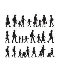 Happy family Illustrations Silhouette set. Silhouettes on isolated background.