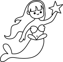 Cute Mermaid Outline Coloring