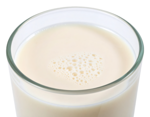 Glass of coconut lassi drink with bubbles isolated on transparent background