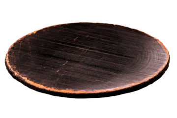 Circular wooden plate, rustic texture, rough edges, isolated, cut out transparent