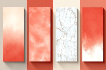 Elegant abstract pattern collection featuring soft coral shades and marble texture, ideal for design projects and backgrounds.