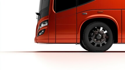 Orange bus parked on a smooth surface, showcasing its stylish design and sturdy tires