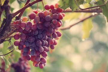 Fototapeta premium Fresh Grapes on Vine with Beautiful Bokeh Background in Nature