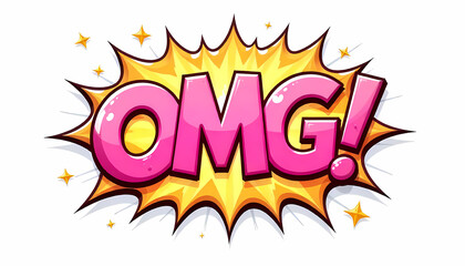 A vibrant comic book-style illustration shows the words 'OMG!' in bold, pink letters.
