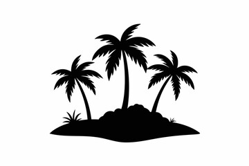 Three Palm Trees Silhouette on Tropical Island Graphic