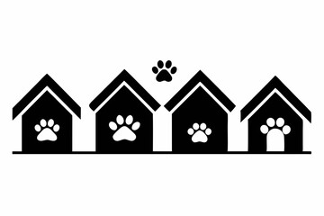 Four Dog Houses with Paw Prints Icon Row Design