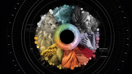Woman holding a rainbow colored circle representing compatibility factors in a creative and vibrant visual display