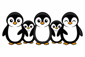 Adorable Penguin Family Group Cartoon Illustration