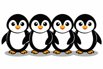 Four Cute Cartoon Penguins Standing Together