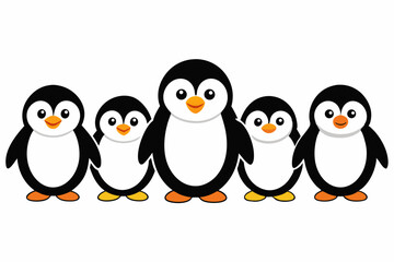 Adorable Penguin Family Group Cartoon Illustration