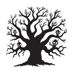 Naklejka premium Spooky haunted tree illustrations evil Halloween vector