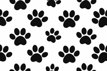 Fototapeta premium Seamless Pattern of Black Paw Prints on White Background