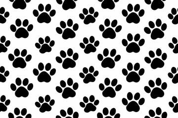 Seamless Pattern of Black Paw Prints on White Background