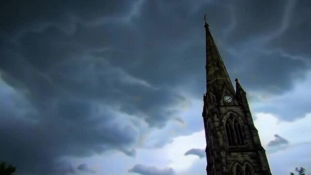 Ominous Storm Clouds Gather Over Church Steeple