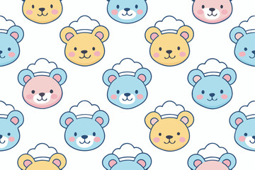 Adorable Cartoon Bear Faces Seamless Pattern for Kids
