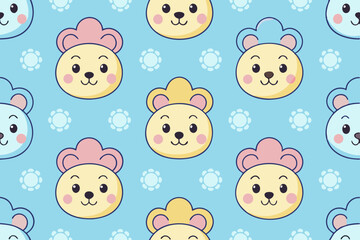 Fototapeta premium Adorable Cartoon Bear Faces Seamless Pattern for Kids